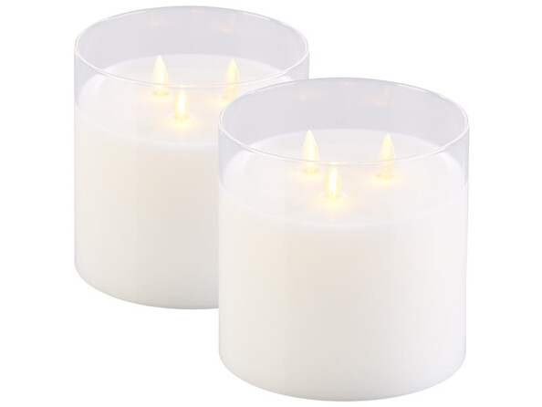 Lot de 2 bougies à LED avec cire véritable avec photophore en verre, par Briesta