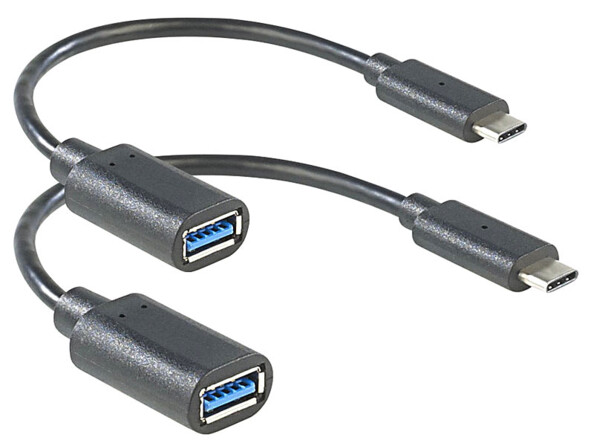 Lot de 2 câbles USB-C vers USB-A femelle de 20 cm de long.