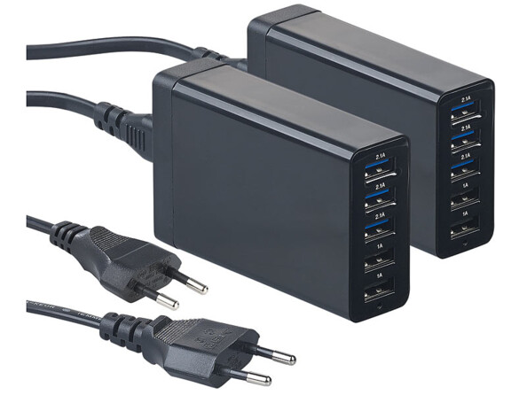 2 chargeurs secteur USB intelligents 5 ports