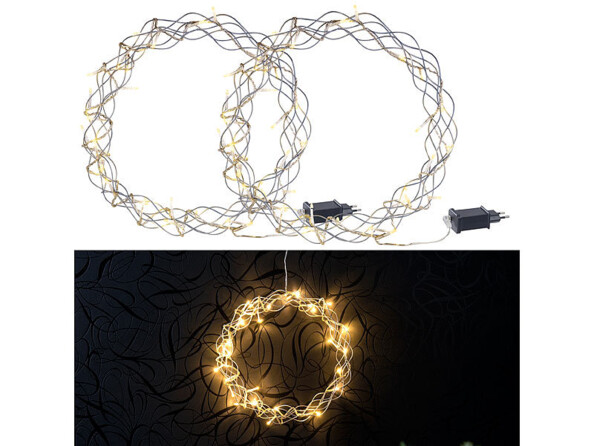 Pack de 2 illuminations de Noël en fils lumineux avec 32 LED blanc chaud
