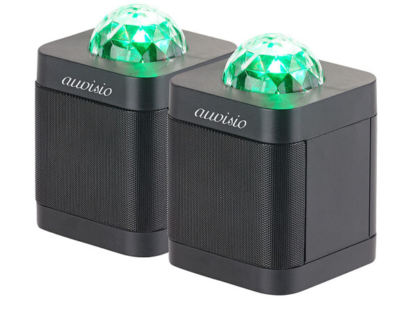 Deux enceintes bluetooth Auvisio avec effets lumineux.