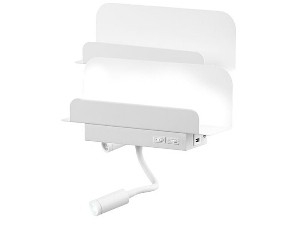 2 étagères murales avec lampe de lecture et port de chargement USB - Blanc