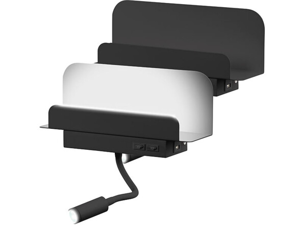 2 étagères murales avec lampe de lecture et port de chargement USB - Noir