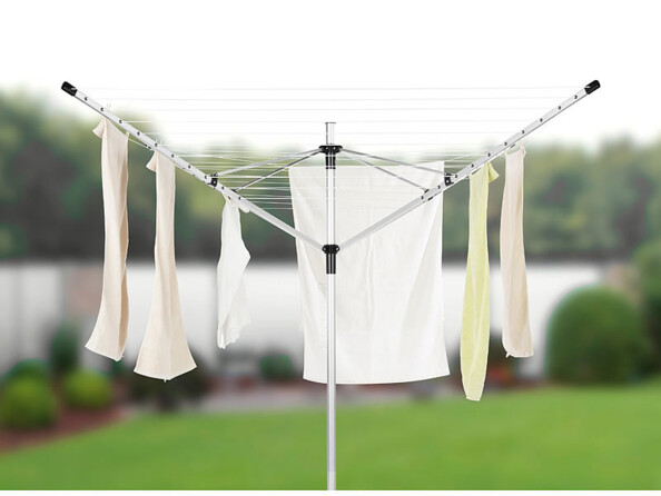 2 étendoirs à linge avec 4 bras et 60 m de corde à linge