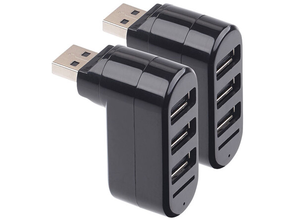 2 hubs USB 2.0 orientables à 180° avec 3 ports et lecteur de cartes Micro SD