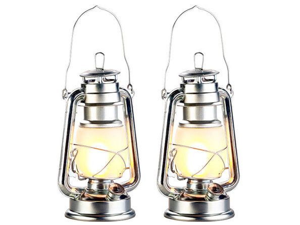 2 lampes tempêtes effet flamme, hauteur 25 cm - Coloris argent