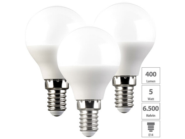 3 ampoules LED P45 E14 - 5 W - 400 lm - Blanc lumière du jour