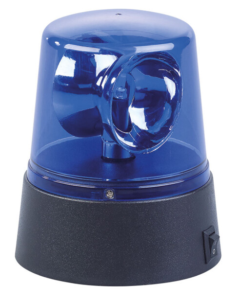 Lampe gyrophare Lunartec bleue avec base noire et interrupteur