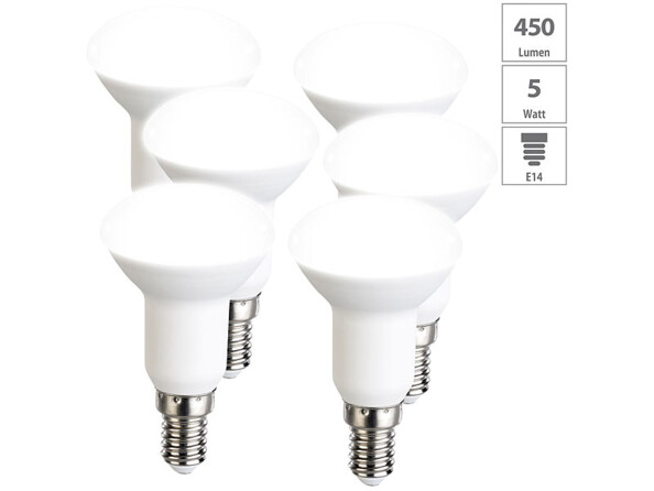 6 spots LED E14 réflecteur R50 - 450 lm - Blanc neutre Luminea