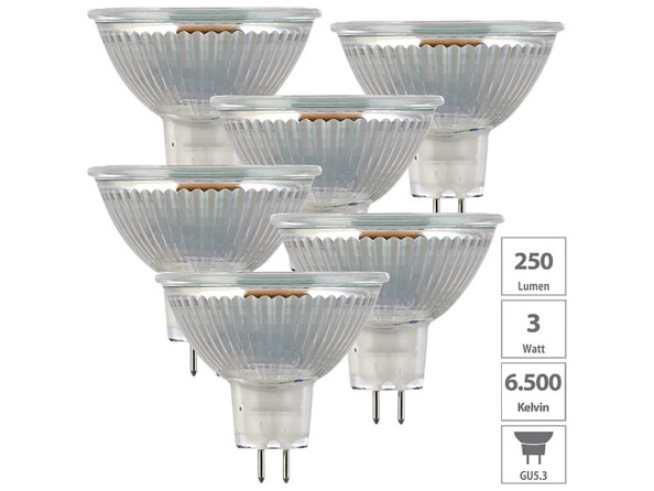 6 spots LED GU5.3 3 W / 250 lm, blanc lumière du jour