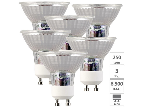 6 spots LED GU10 - 3 W - 250 lm - Blanc lumière du jour
