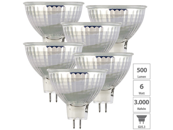 6 spots LED GU5.3 - 6 W - 500 lm - Blanc chaud