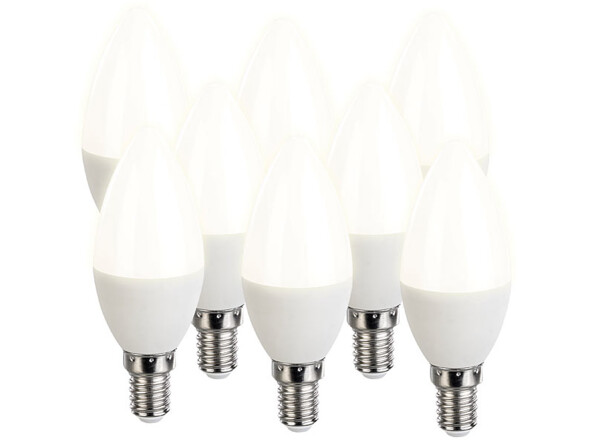 8 ampoules LED E14 bougie - 470 lm - Blanc chaud