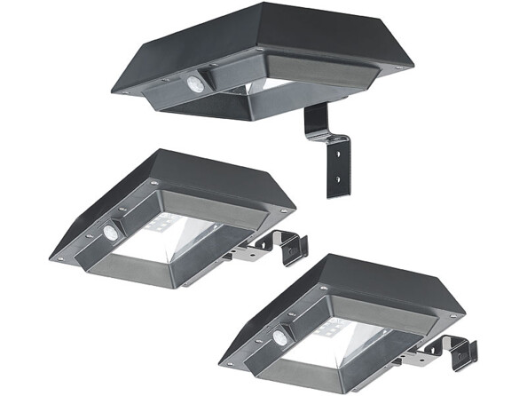 Pack de 3 lampes solaires à LED 6W pour mur et gouttière avec capteur PIR - Noir
