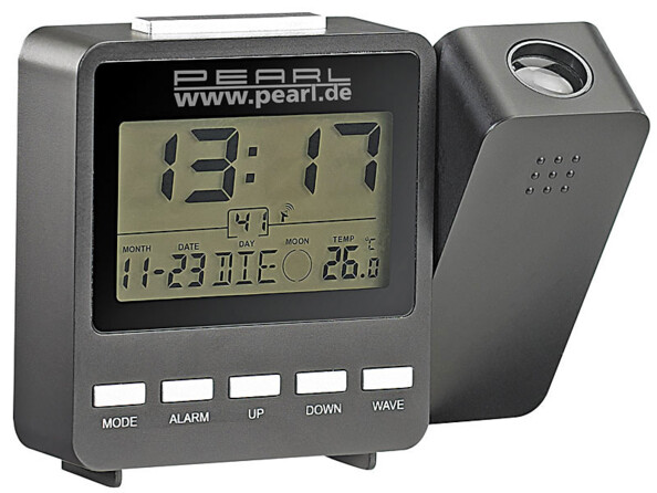 Réveil à projection multifonction radio-piloté DAC-662.beam Pearl. Indique la date, la température ambiante et le cycle lunaire