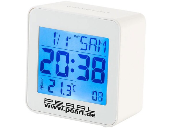 Réveil digital radio-piloté avec calendrier et thermomètre intégré
