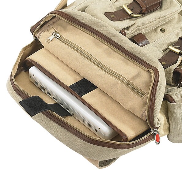 Sac à dos en canevas beige avec compartiment pour PC portable - 7,5 L