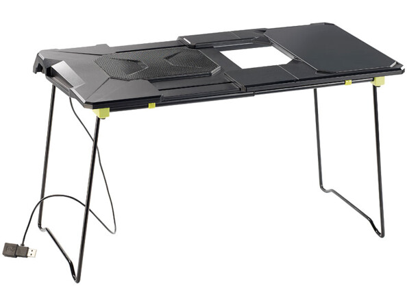 Tablette de bureau inclinable noire à pieds pliants et emplacement pour souris