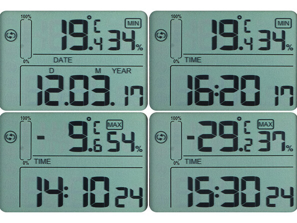 Enregistreur de température et d'humidité. Ecrans d'qaffichage