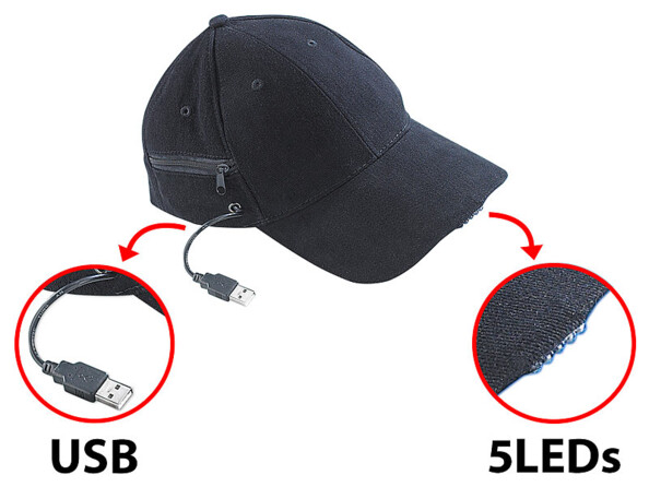 Casquette noir en coton avec éclairage LED rechargeable par USB par Infactory