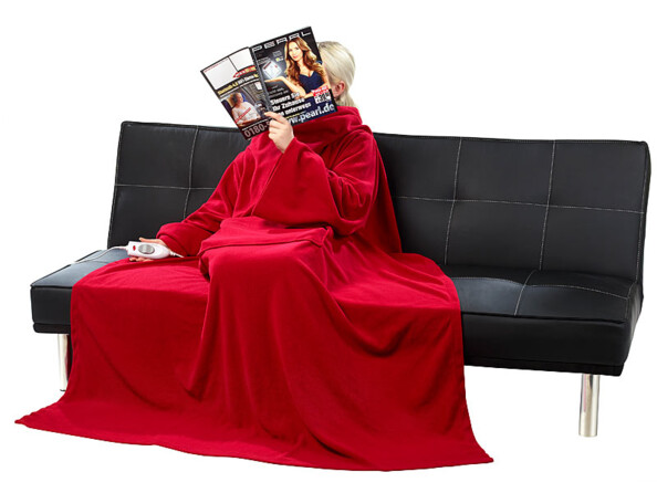 Couverture polaire chauffante à manches. Mise en situation