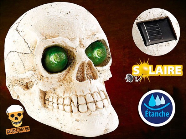 Crâne lumineux solaire pour le jardin - lumière verte
