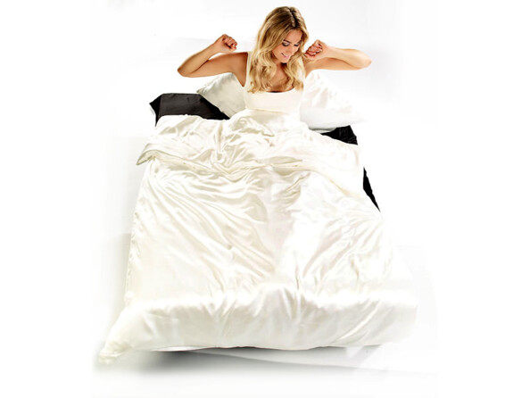 Parure de lit en satin 100 % soie 135 X 200 cm - blanc perle