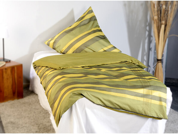 Parure de lit sans repassage - jaune / vert olive