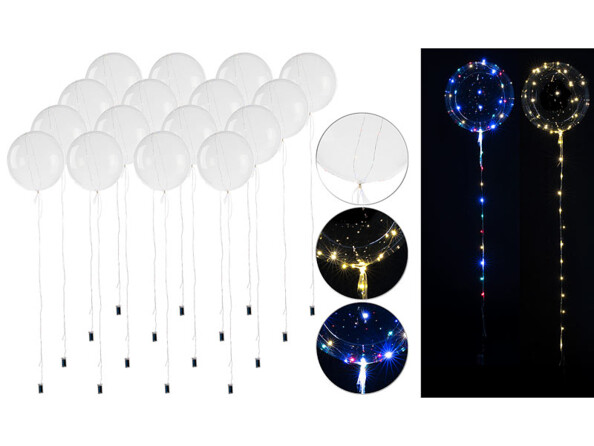 16 ballons transparents de 30 cm avec guirlande lumineuse