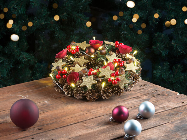 2 couronnes de Noël sans fil avec 20 LED - 28 cm