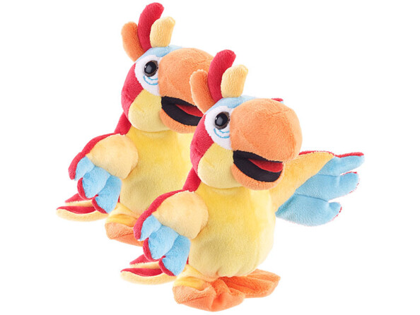 Lot de 2 peluches parlantes perroquets de 22 cm, par Playtastic
