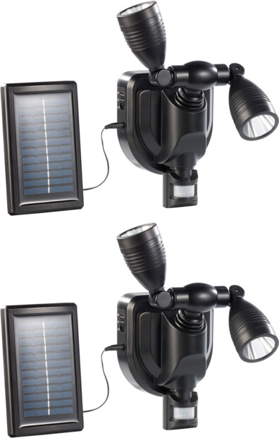 2 projecteurs extérieurs LED solaires 3 W - Double tête - noir