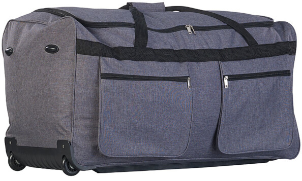 Vue de côté du sac de voyage XCase gris avec poches frontales