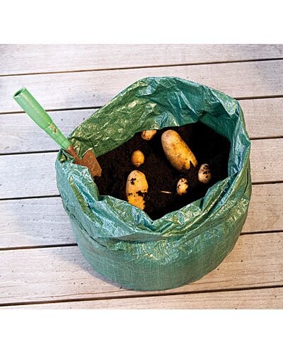 Sac de plantation vert vide en gros plan avec poignées de transport