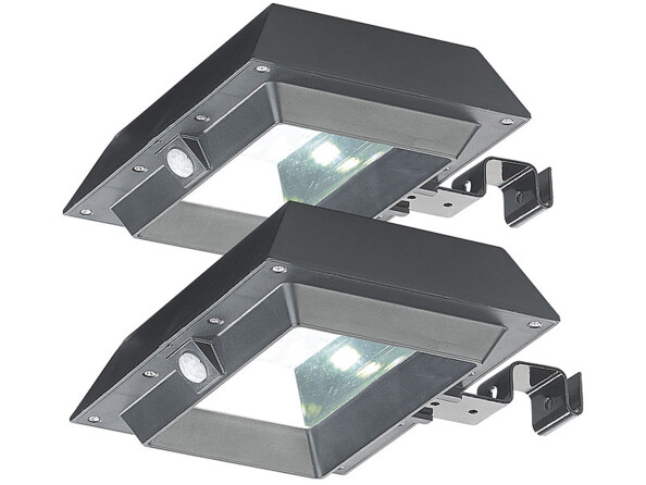 2 lampes solaires à LED 6 W pour mur et gouttière avec capteur PIR - Noir