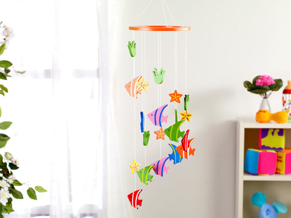Mobile en bois - Poissons - 14,8 x 56 cm