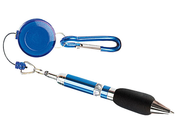 6 stylos zip avec câble enrouleur et mousqueton