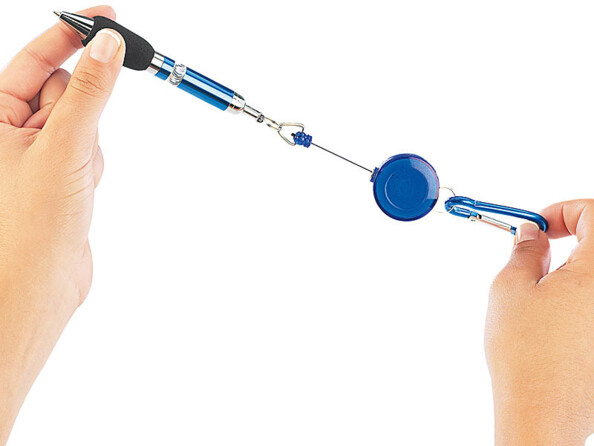 6 stylos zip avec câble enrouleur et mousqueton