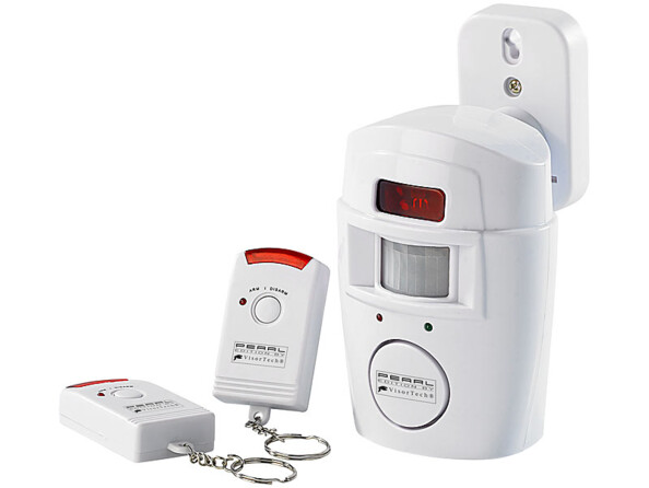 Système d'alarme VisorTech avec 2 télécommandes (avec piles bouton), support mural, kit de montage et mode d'emploi en français
