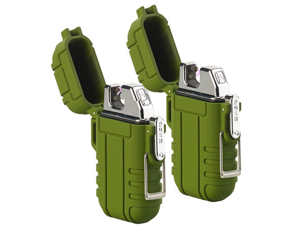 2 briquets rechargeables à double arc électrique, coloris olive