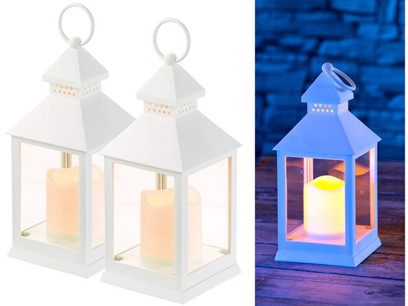 2 lanterne LED à piles effet flamme vacillante - Blanc