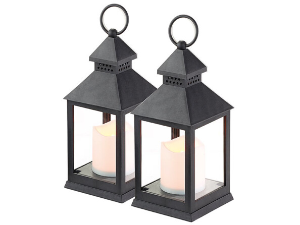 2 lanternes LED à piles effet flamme vacillante - Noire