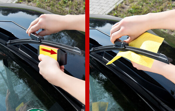 2 nettoyeurs d'essuie-glaces avec 5 chiffons en non-tissé