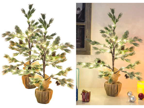 2 sapins artificiels enneigés en pot - 70 cm