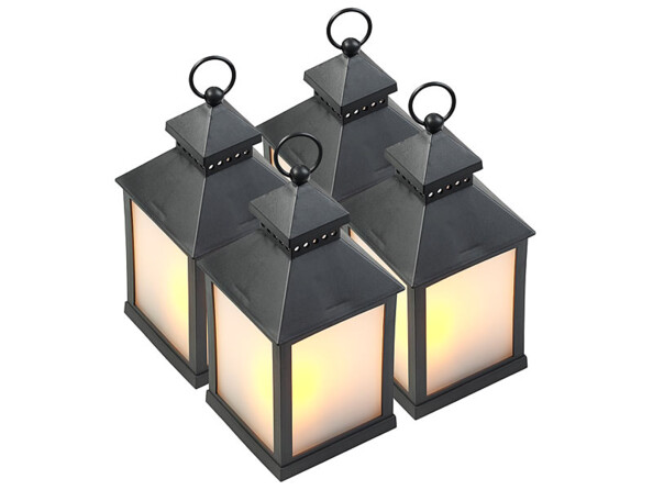 4 lanternes à LED effet flamme avec minuteur - Noir