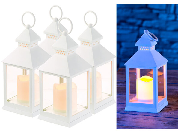 4 lanternes LED à piles effet flamme vacillante - Blanc Lunartec