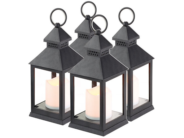 4 lanternes LED à piles effet flamme vacillante - Noire