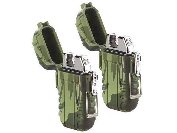 2 briquets rechargeables à double arc électrique, coloris camouflage