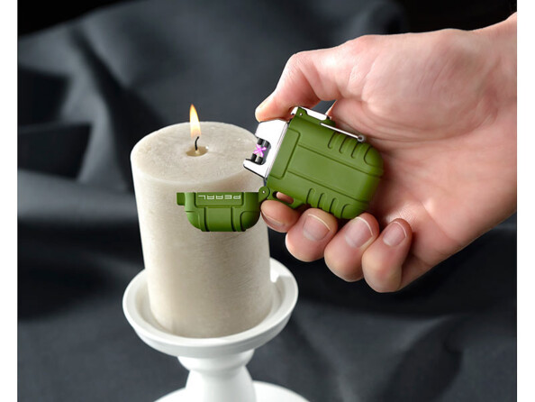 Briquet électronique rechargeable à double arc électrique, coloris olive