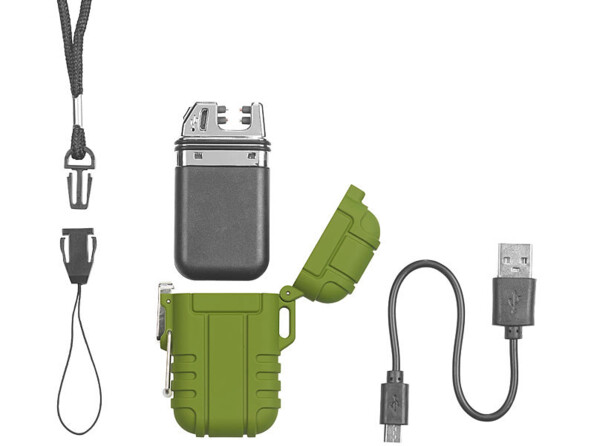 Briquet électronique rechargeable à double arc électrique, coloris olive